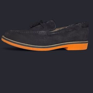 Blue Suede Tassel Shoes with Orange Sole - Medium Worn Stylish